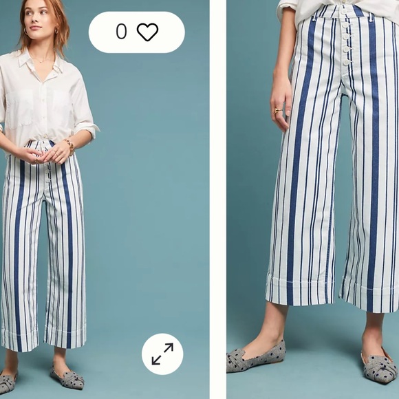 Anthropologie Pants - Anthropologie Capitaine Striped Wide-Leg Pants White Blue Size 6
